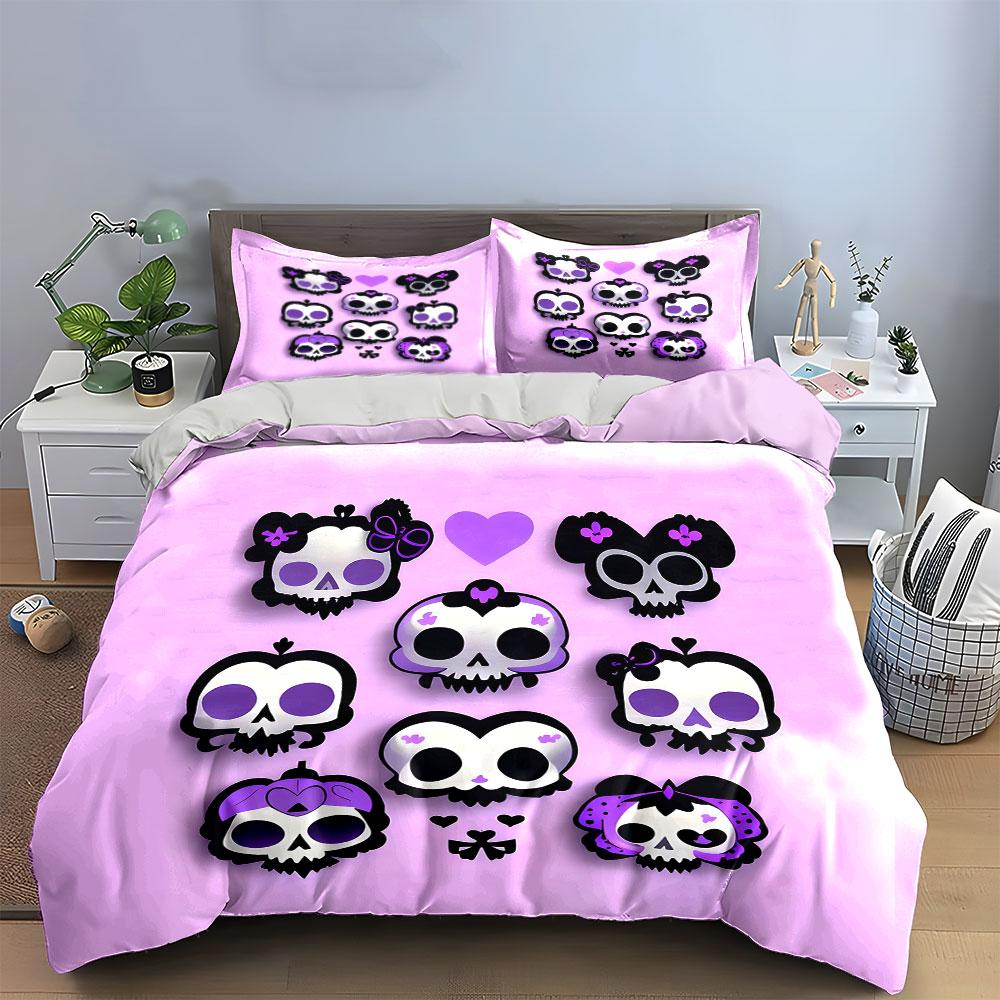 Skull-Themed Cute Accessories Set Kid'S And Adults' Bedroom Decor, Exquisite Three-Piece Bedding Set Gift