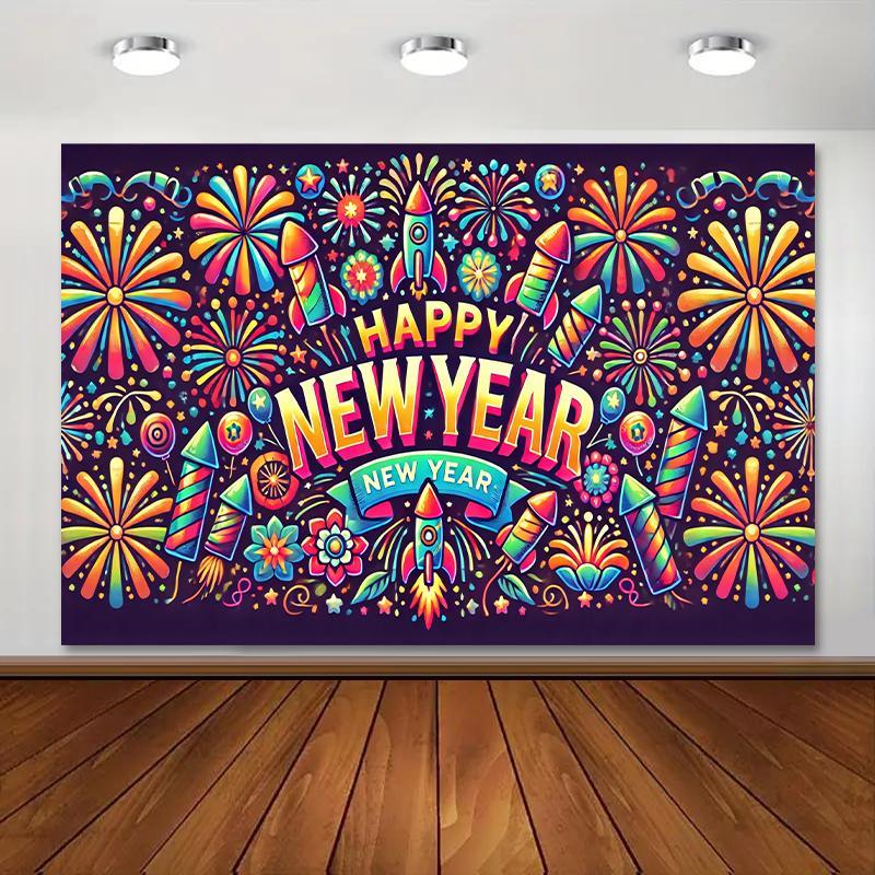 1 Piece, Happy New Year Fireworks Background Cloth, Durable, Suitable for Wedding Photo Props, Bedroom, Living Room