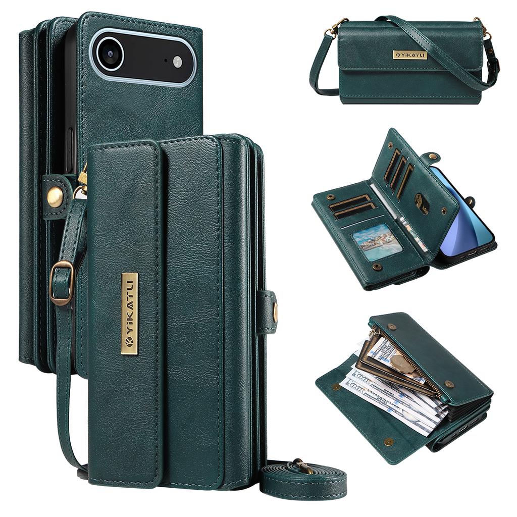 For iPhone 17 Air Case YIKATU YK-008 Zipper Wallet Leather Phone Cover with Shoulder Strap