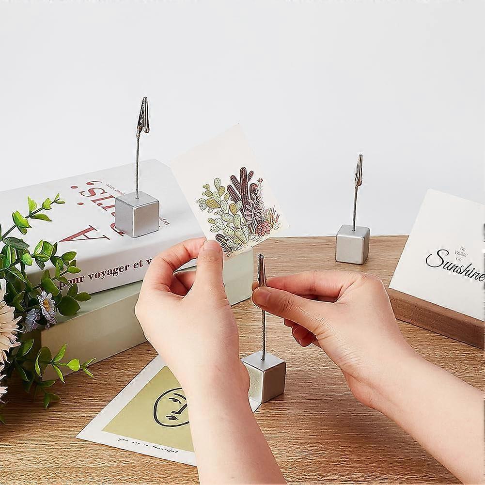 Square Base Resin Memo Holders with Steel Wires & Iron Alligator Clip Silver 115mm
