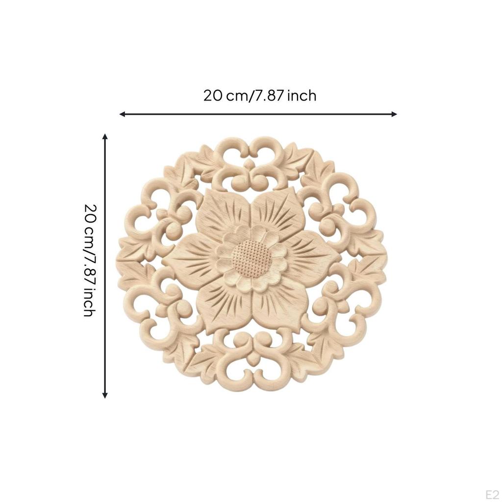 Carved Wooden Applique Vintage-Style Flower Onlay Lightweight for Wall Decor