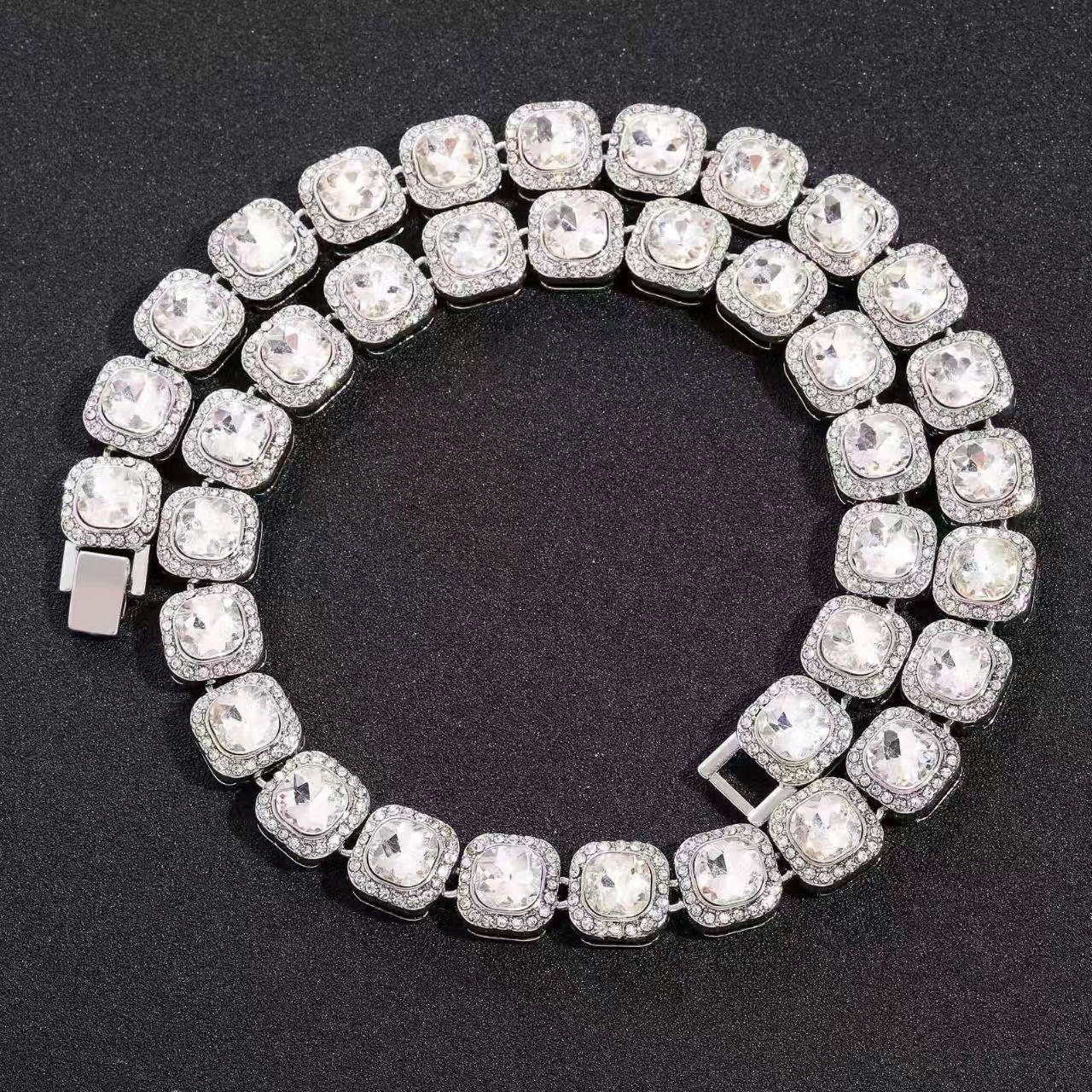 

Новый мужской квадратный стеклянный браслет и ожерелье кубинской цепи - Хип-хоп стиль, трансграничные сплавные аксессуары