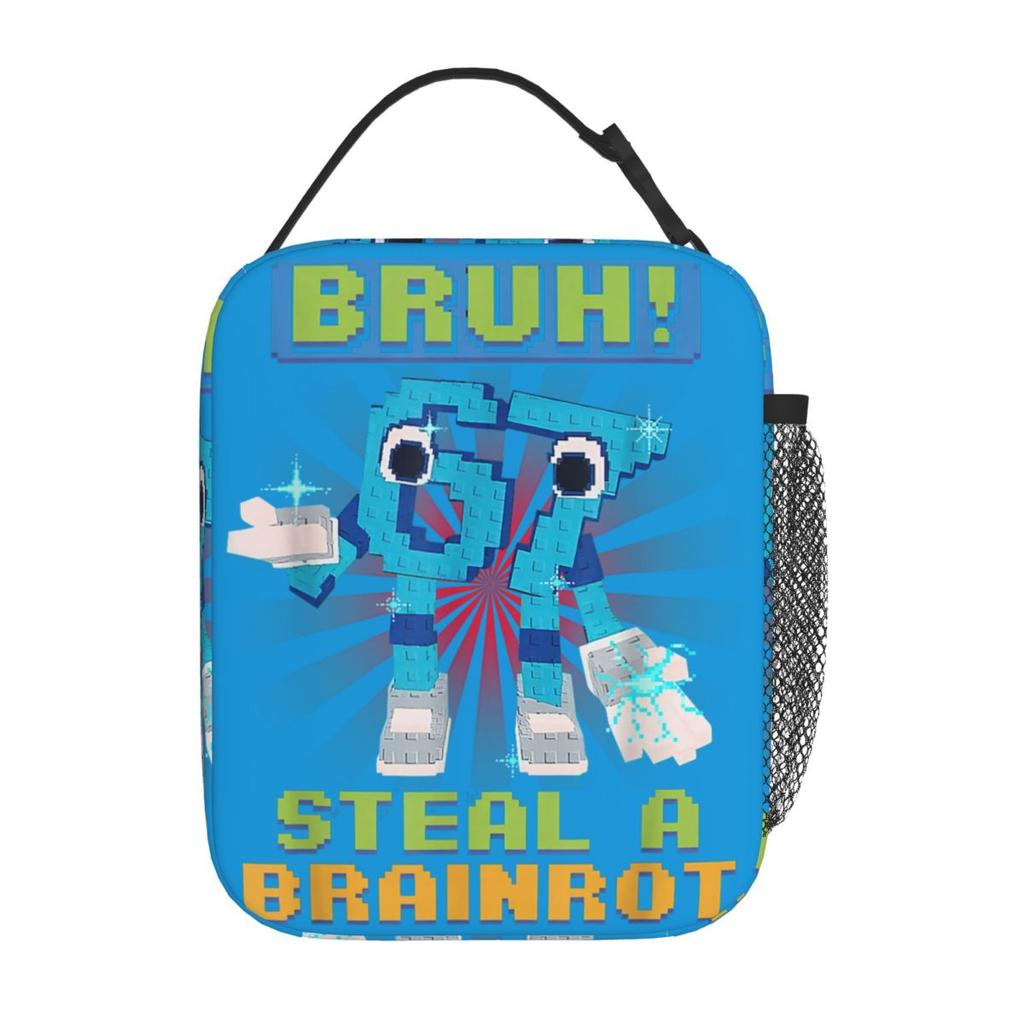Pixel Meme Bruh 67 Steal A Brainrot Insulated Lunch Bags Cooler Bag Meal Container Large Tote Lunch Box Bento Pouch College