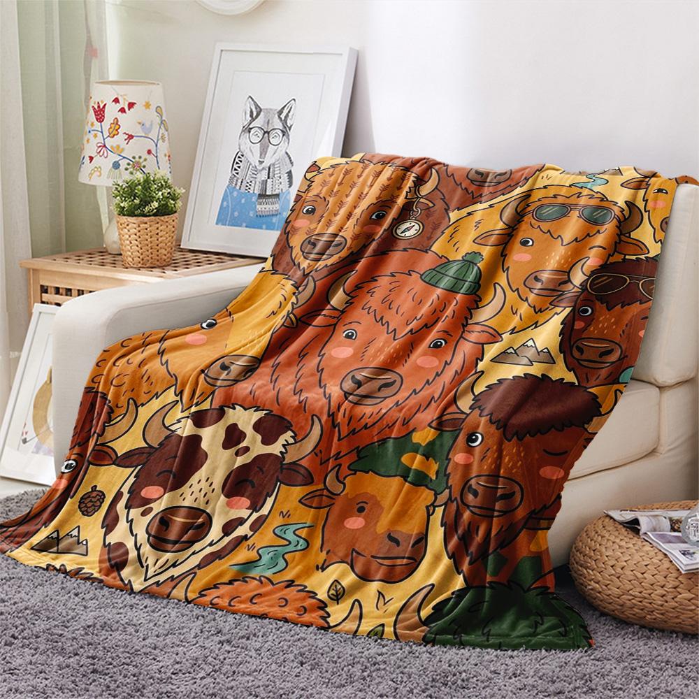 1Pc North American bison Print Flannel Blanket, High quality Comfortable for All Seasons, Home Decor, Warmth and Comfort, Perfect for Christmas Gifts