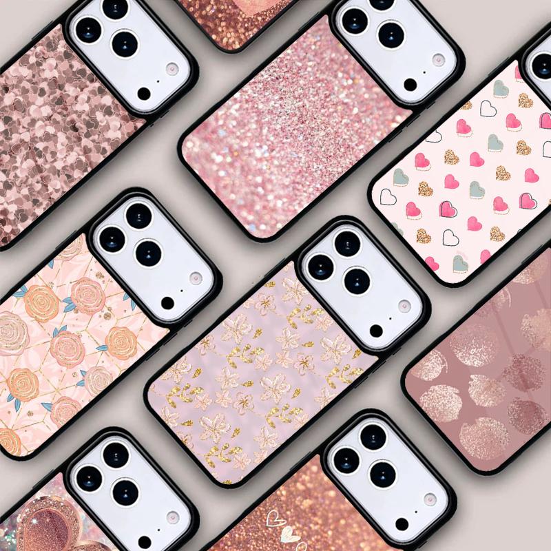 Gold Rose Pink Love Heart Phone Case For IPhone 17 16e 15 14 13 12 11 Pro Max Air Mini Soft Protective Cover