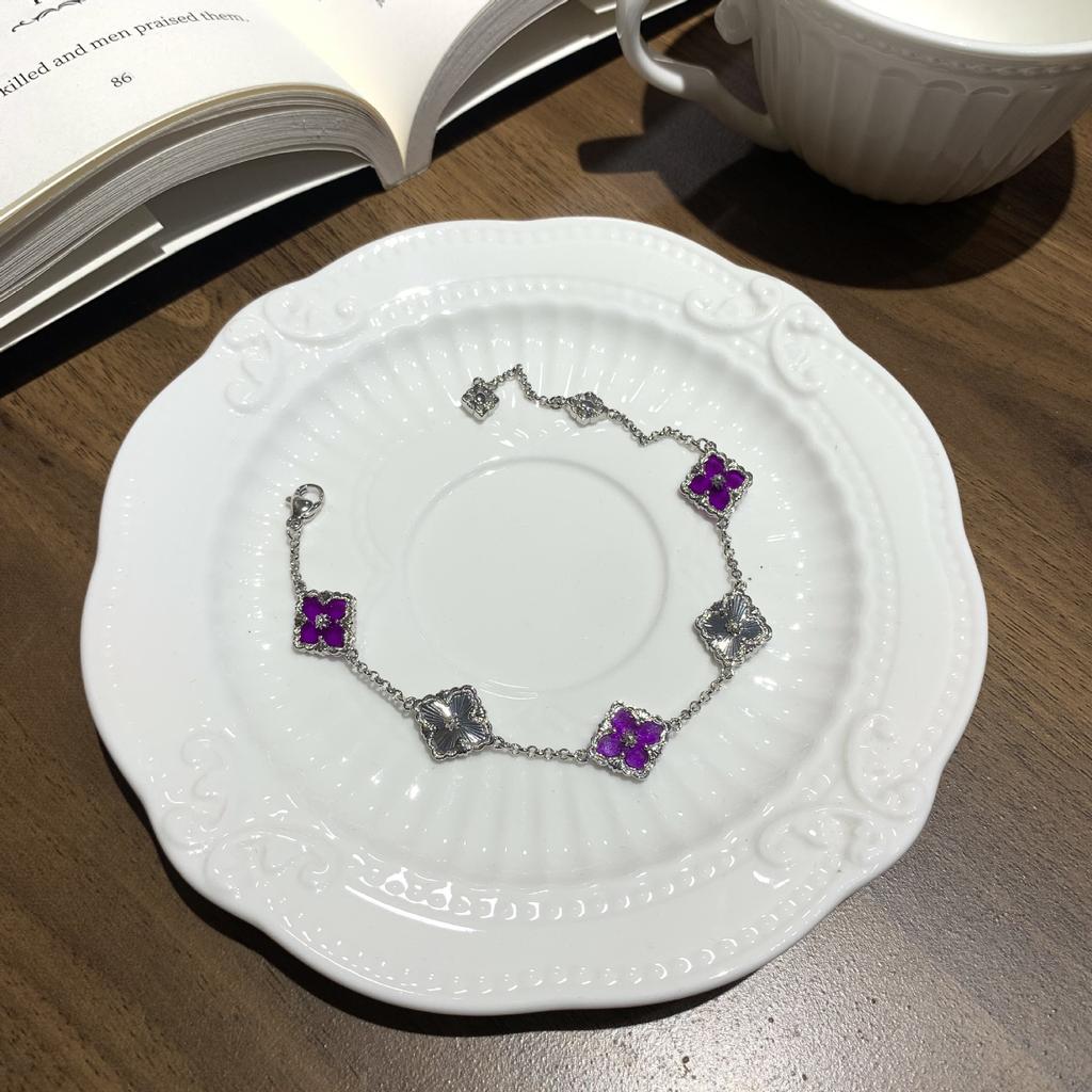 Buqi Latti Italienisch Gebürstet Mini Klein Vierblättriges Kleeblatt Fünfblättrig Laser Armband Damen Retro Hofstil