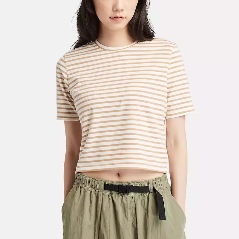 Timberland Striped Casual Round Neck Short Sleeve T-Shirt Women Tops Yellow A5Y9Q-EAQ