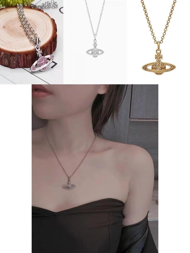Ouyang Nana's Exclusive Saturn Necklace High-end Alloy Material With Lock Collar Chain