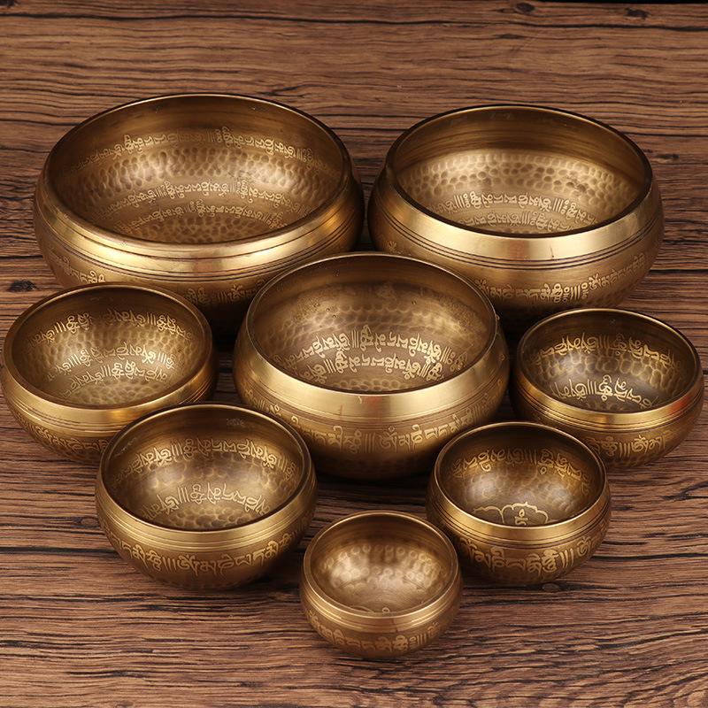 Nepal Bronze Six-Syllable Mantra Tibetan Singing Bowl for Meditation and Incense, Buddha Sound and Chime Bowl.