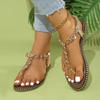 Modne Letnie Damskie Buty 2024 Wysokiej Jakości Klapki Duży Rozmiar Modne Niskie Obcasy Metalowe Zdobione Kwiatowe Rzymskie Sandały dla Kobiet