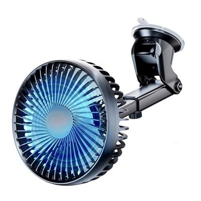 Lwuckbarrt Car Fan [New for Summer] 3-Level Airflow, USB Port, Suction Cup Type, DC12V/24V, Quiet, Strong Airflow, 360-Degree Adjustable, Extendable L