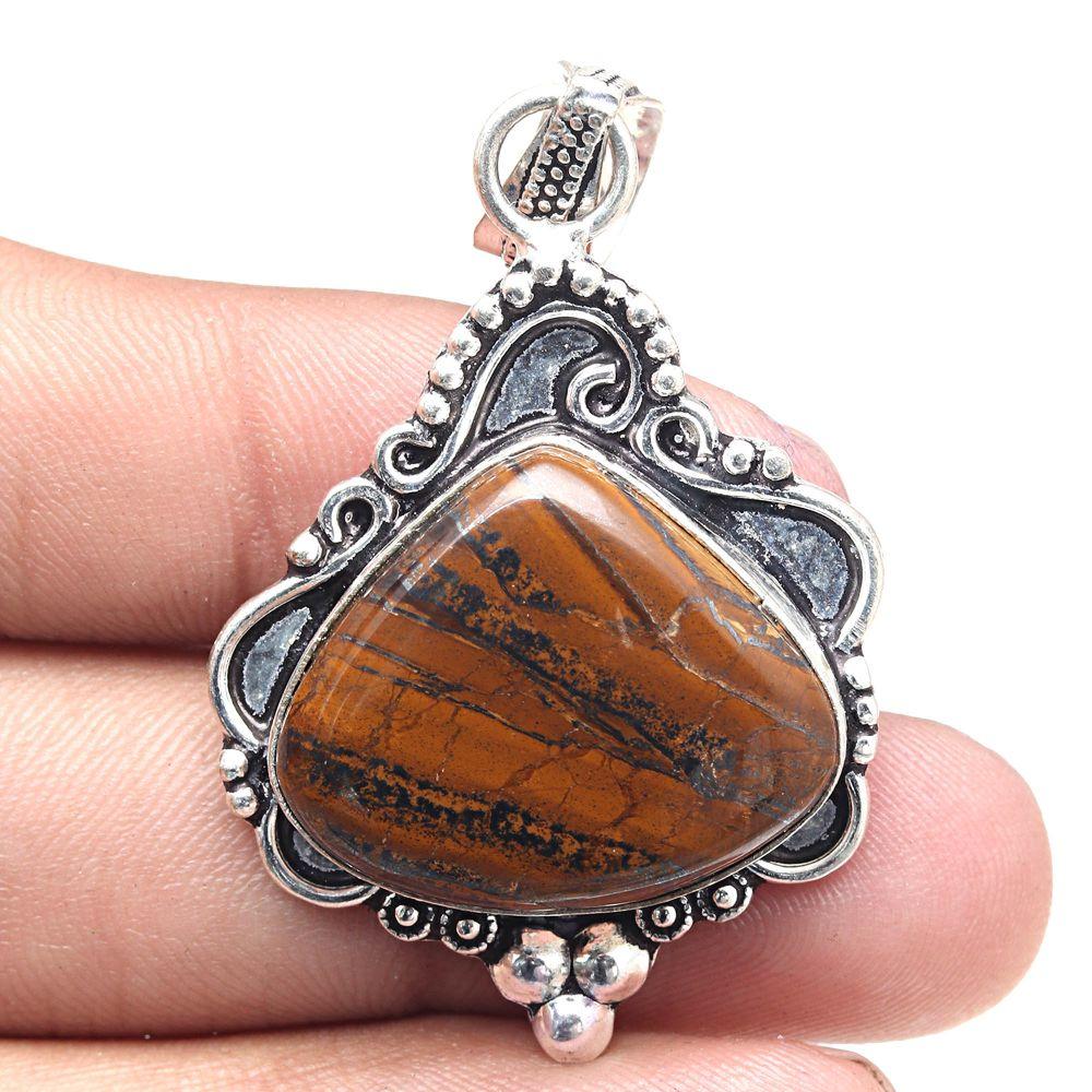 Necklace Tiger's Eye Gemstone Handmade Antique Jewelry 3"