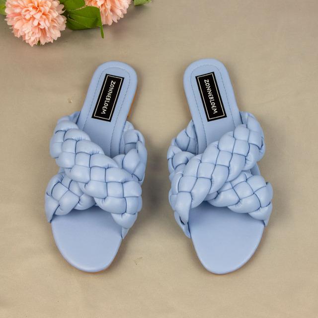 Summer Women Sandals Flat Heels Fashion Cross Woman Beach Shoes Outside Wear Brand Woven Large Size 41 Ladies Sandalias