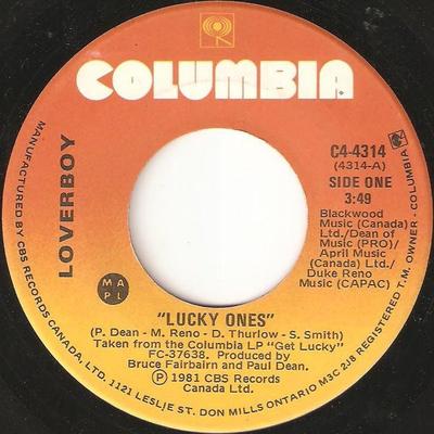 7inch Record LOVERBOY  Lucky Ones C44314 Columbia 1981 Canada Rock Used