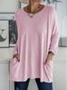 2023 Spring/Summer Women's Casual Solid Color Long Sleeve Round Neck Pocket T-Shirt