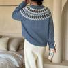 Women's Crew Neck Long Sleeve Sweater Regular Fit Casual Fair Isle Knit Pullover Top