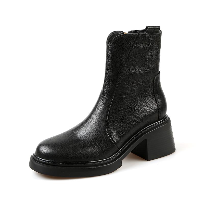 Fashion 2024 Winter Women Boots Leather Boots Chunky Heel Shoes Autumn Retro Genuine Leather Women Shoes High Heel Boots Chelsea Boots