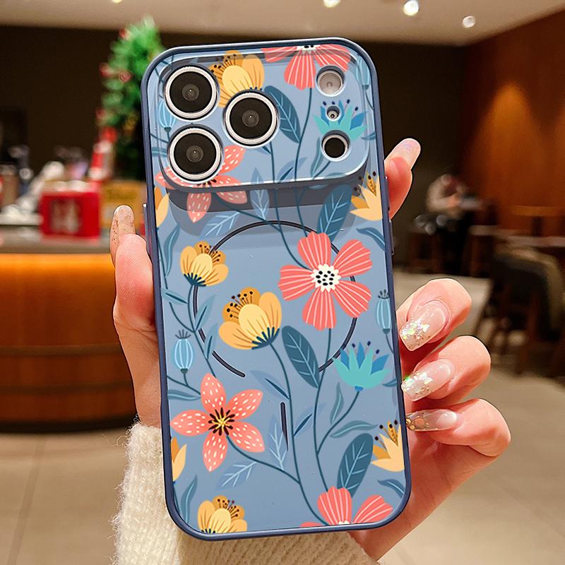 Cartoon Colorful Flowers Magnetic Phone Case For iPhone 17 16 15 14 13 Pro Max For Magsafe Wireless Charge Lens Protect Cover
