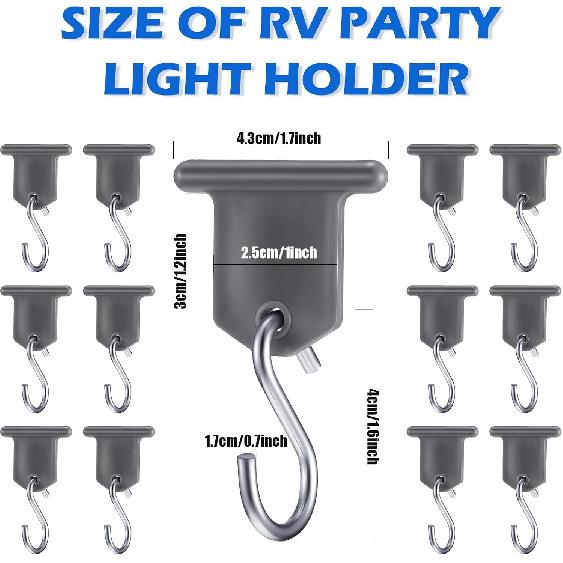 BBTO 14 Pieces RV Awning Hooks for Lights Camping Awning Accessory Hangers Plastic Metal S Shaped Gray Hooks Set Camper Light Support Hanger for