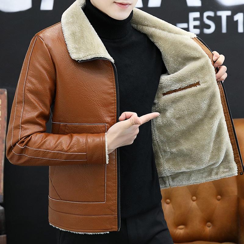 Neue All-in-One-Herrenjacke aus Pelz im Herbst und Winter sowie samtig-verdicktes, warmes Motorrad-Lederjackenoberteil