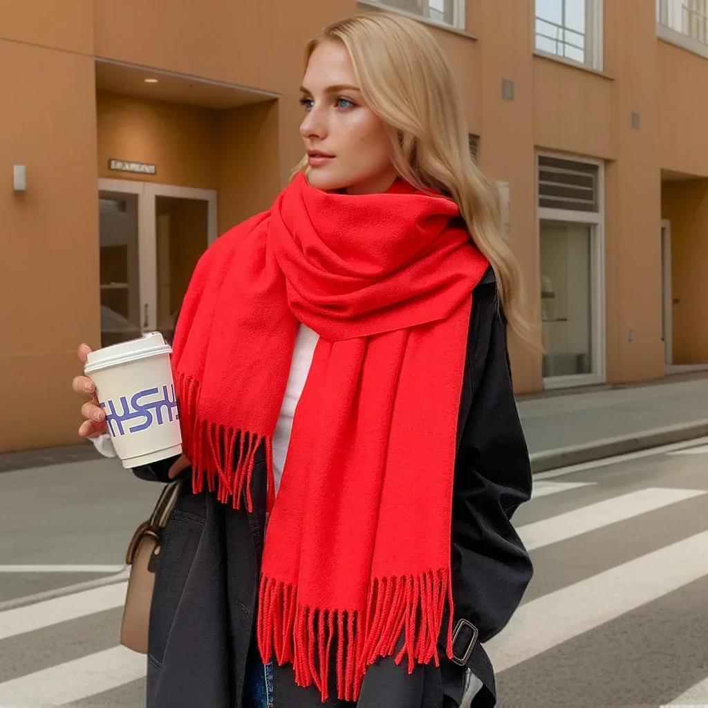 Solid Color Cashmere Scarf For Women Thick Warm Winter Pashmina Shawls Wraps Tassel Female Blanket Echarpe Bufanda Hijab