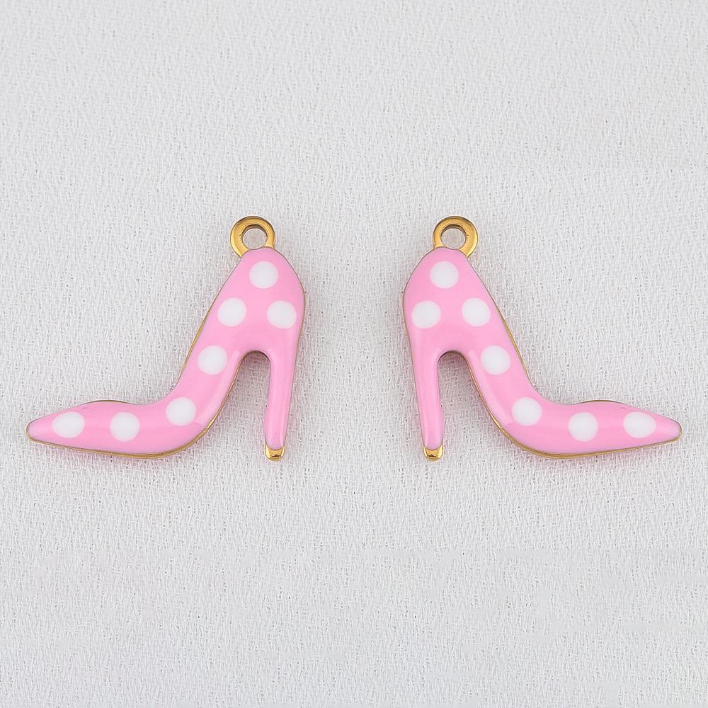 10pcs 304 Stainless Steel Double-Sided Enamel High Heel Pendant With Polka Dots Fashion Versatile DIY Necklace Jewelry Finding