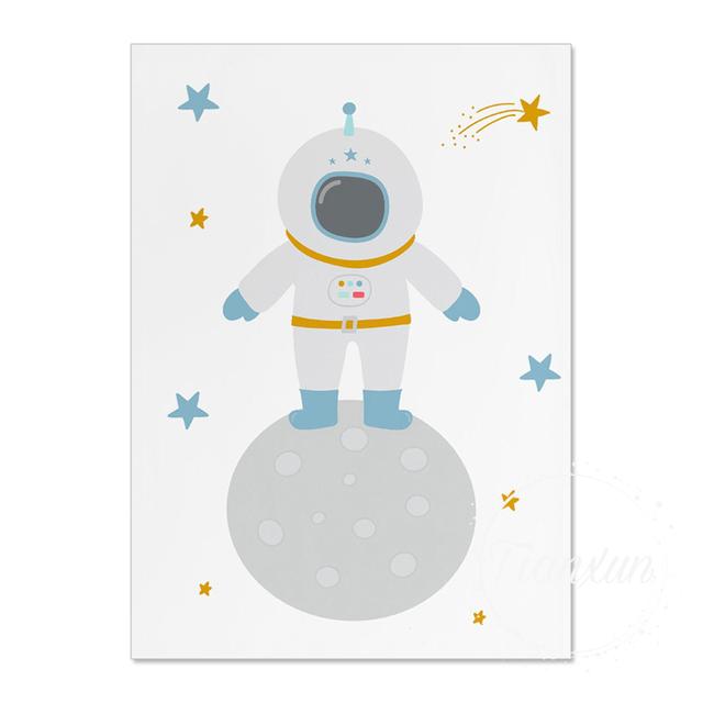Cartoon Moon Planet And Prints Sun Rocket Poster Canvas Prints Children's Room Wall Art Decoration Pictures Children's Room Art No Frame