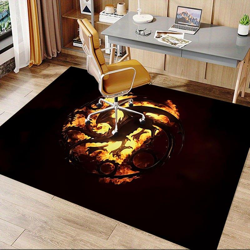 1pc Fire and Blood Office Carpet Chair Mats, Home Decor Mat Fantasy Theme Mat Durable Mat, Dragon Decor,Suitable for fantasy theme lovers