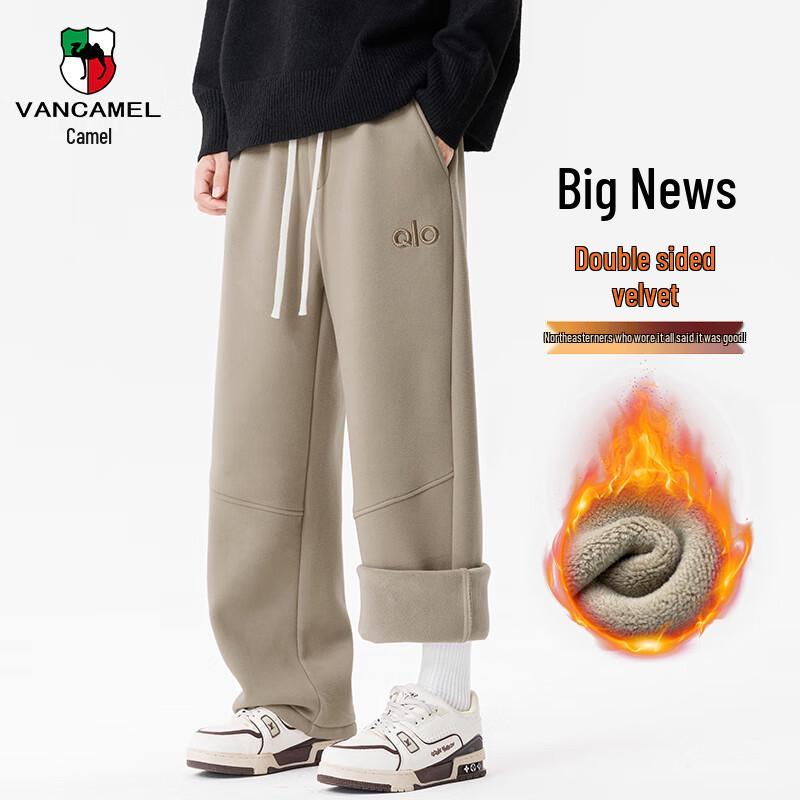 

VANCAMEL Men s Winter Embroidered Fleece Straight-Leg Casual Pants 5XL