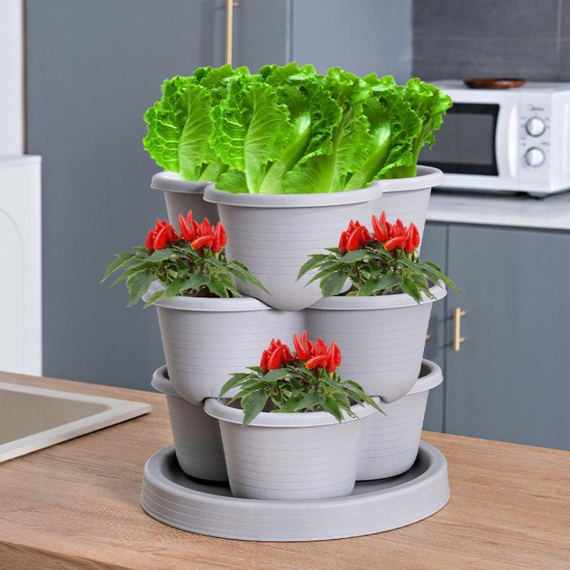 Vertical Tower Stackable Flower Pot Plastic Multi-Layer Garden Planter Tower For Strawberry Vegetable Frame Grow