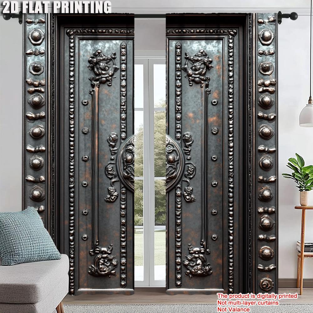 

2Pcs Door Pattern Digital Printed Window Curtain For Living Room Bedroom Decoration Polyester Material Machine Washable 100*130 Rod Pocket 1pcs