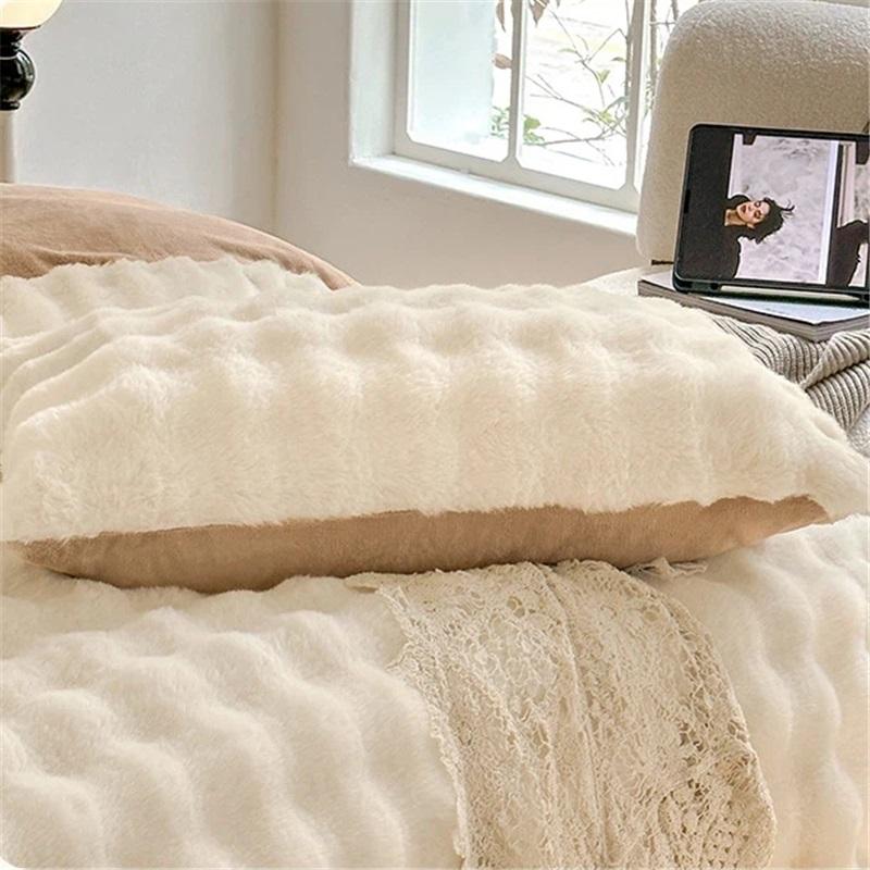 Pluszowy 4-częściowy zestaw Mleczny aksamit Gruby Ciepły Dwustronny Polar koralowy Prześcieradła Poszwa na kołdrę Poszewki na poduszki Przytulny Zestaw pościeli