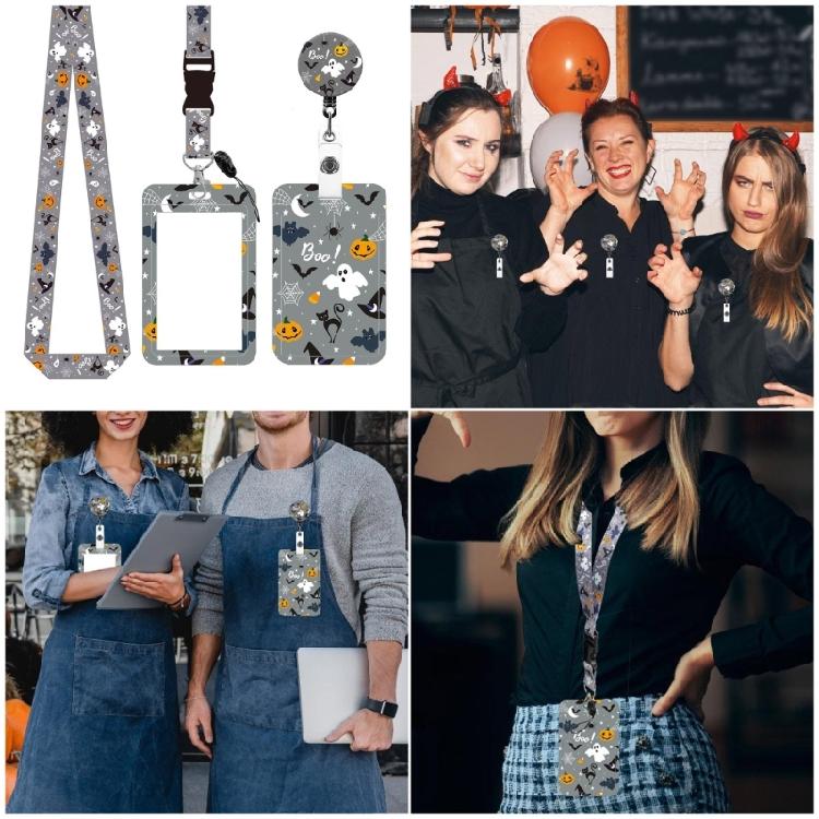 Retractable Badge Holder Halloween Lanyard with Badge Reels Carabiner Clip Neck Strap for Teacher Nurse Doctor