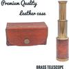 Regalo de bolsillo náutico de telescopio de latón antiguo con estuche de cuero