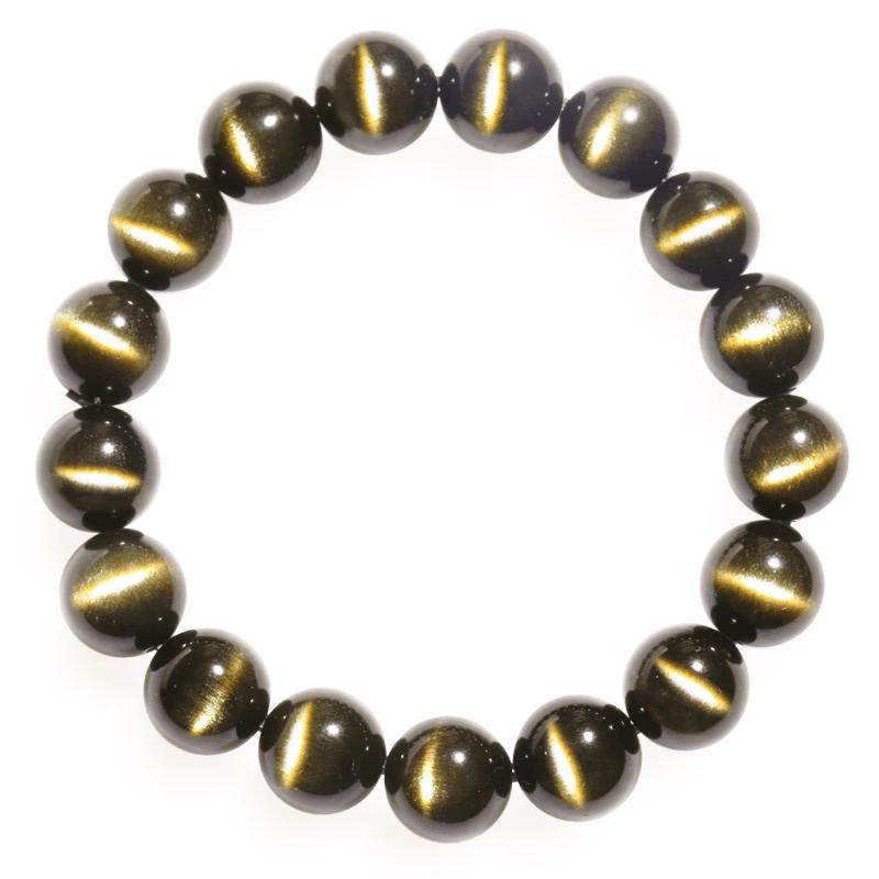 Natural Golden Cat s Eye Obsidian Bracelet 12mm