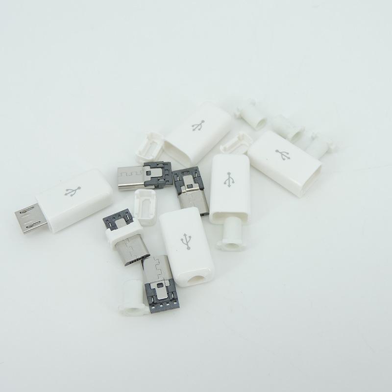 Micro USB 5PIN Welding Type Male Plug Connectors Charger 5P USB Tail Charging Socket 4 In 1 White Black