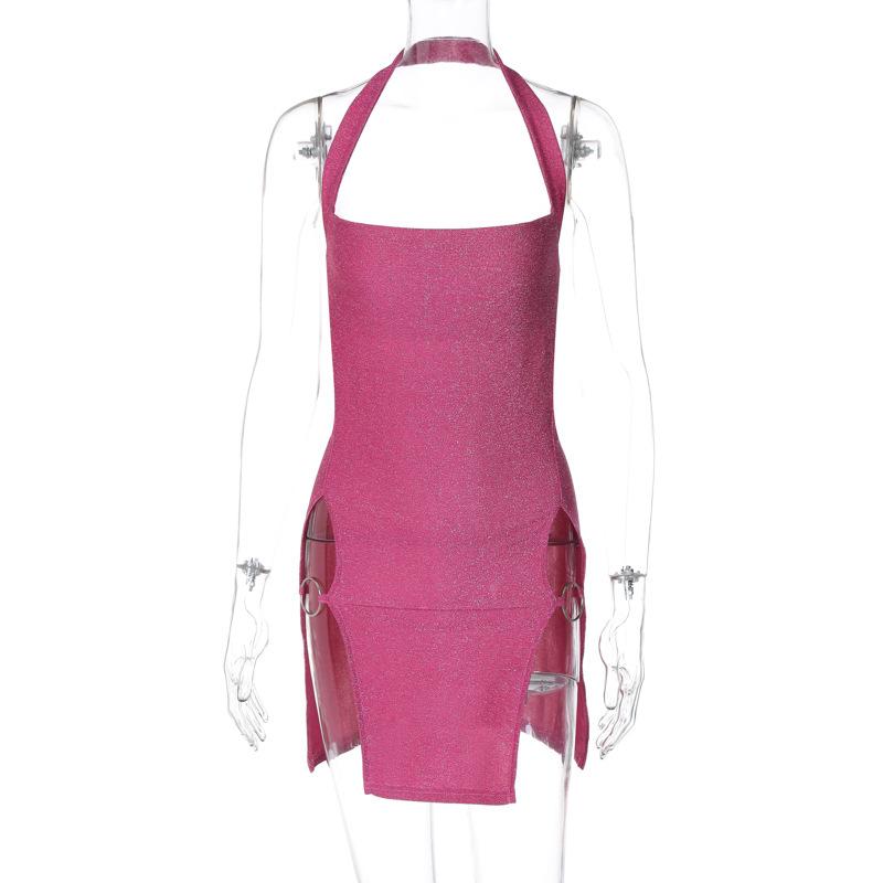 Sexy Halter Open Fork Shiny Hip Hugging Short Bodycon Dress For Women S