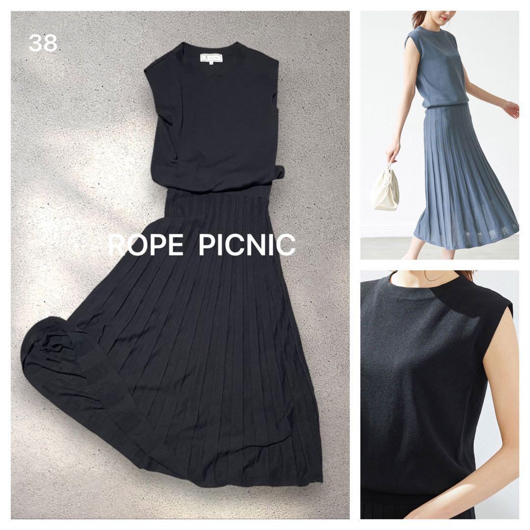 38 [ROP PICNIC] Pleated knit dress French sleeve black