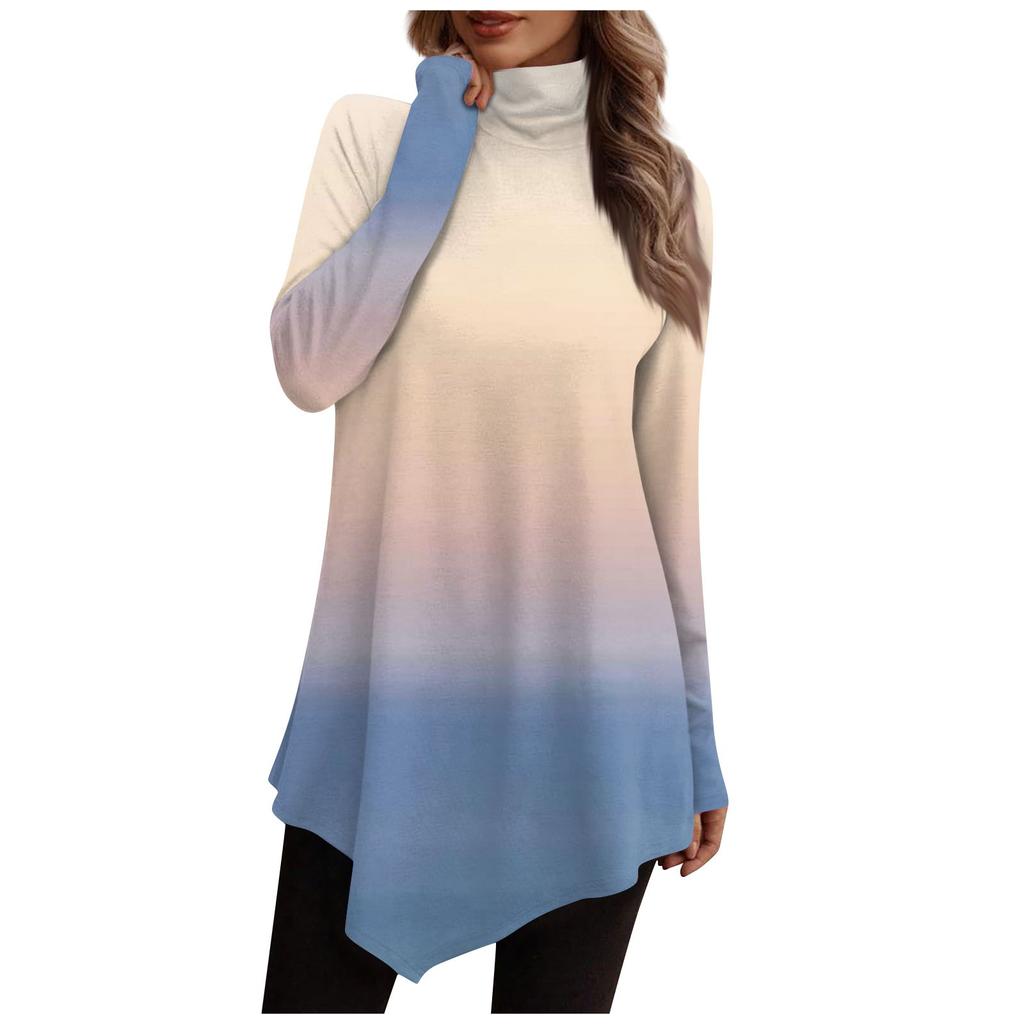 Women's Casual Everyday Tops Long Sleeve Turtleneck Fashion Print Shirt Tops T Shirt Pullover