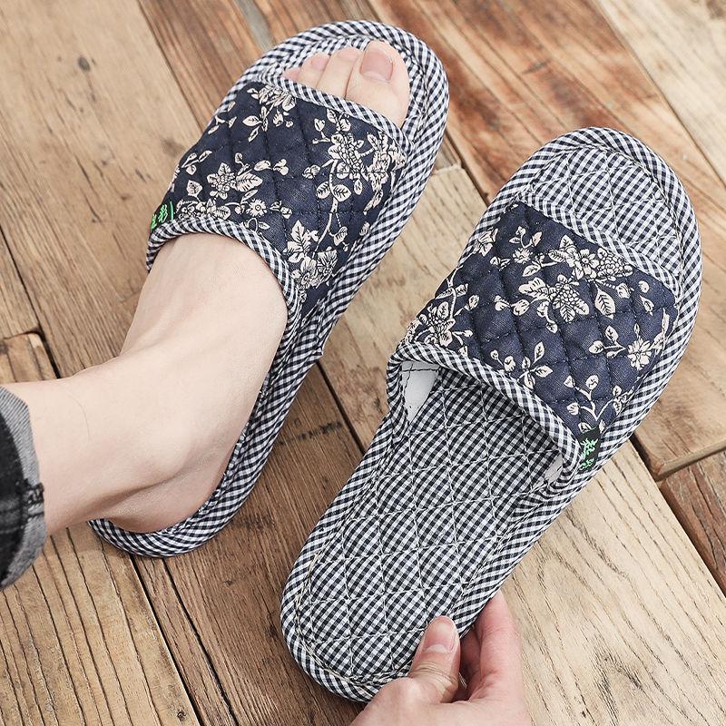 Cloth bottom slippers couple fresh and versatile home indoor silent silent does not hurt the wooden floor men's and women's four seasons