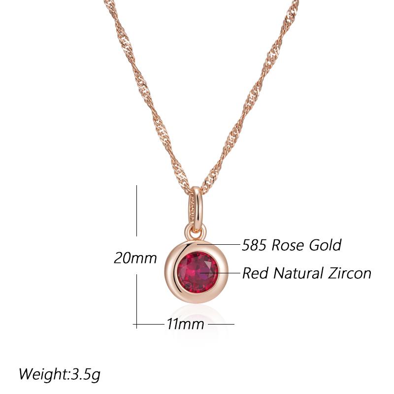 Shiny Red Natural Zircon Pendant Necklace Women Fashion  Rose Gold Color Ethnic Bride Fine Daily Vintage Jewelry
