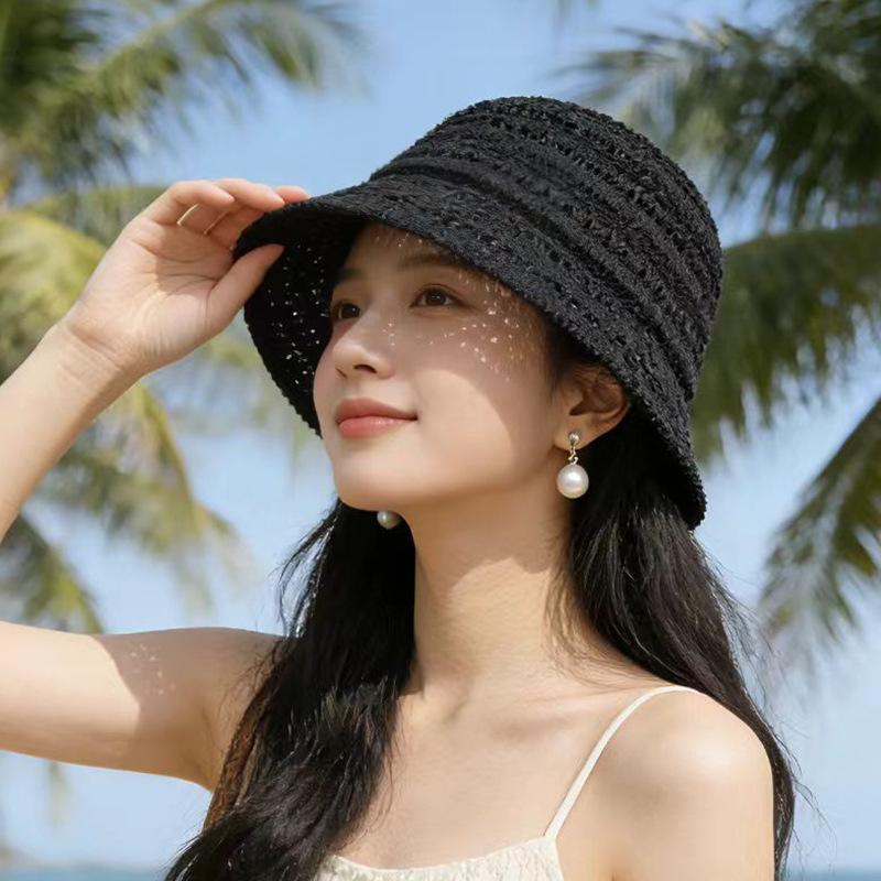 Summer New Visor Hat Woven Hollowed Out Travel Straw Hat Sunscreen Hat Bucket Hat