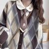 Women's Checked Cardigan Knitted Sweater Harajuku Y2k Long Sleeves V-Neck Sweater Jumper Vintage 2000s Aesthetic Clothes Autumn