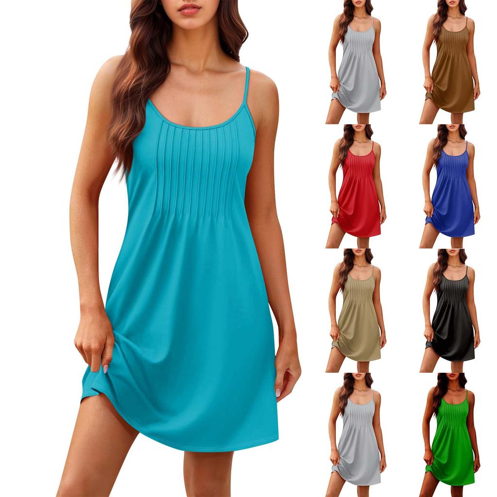 Fashion Women Summer Dress Vintage Floral Print Adjustable Spaghetti Straps Beach Vacation Casual Dress With Pockets