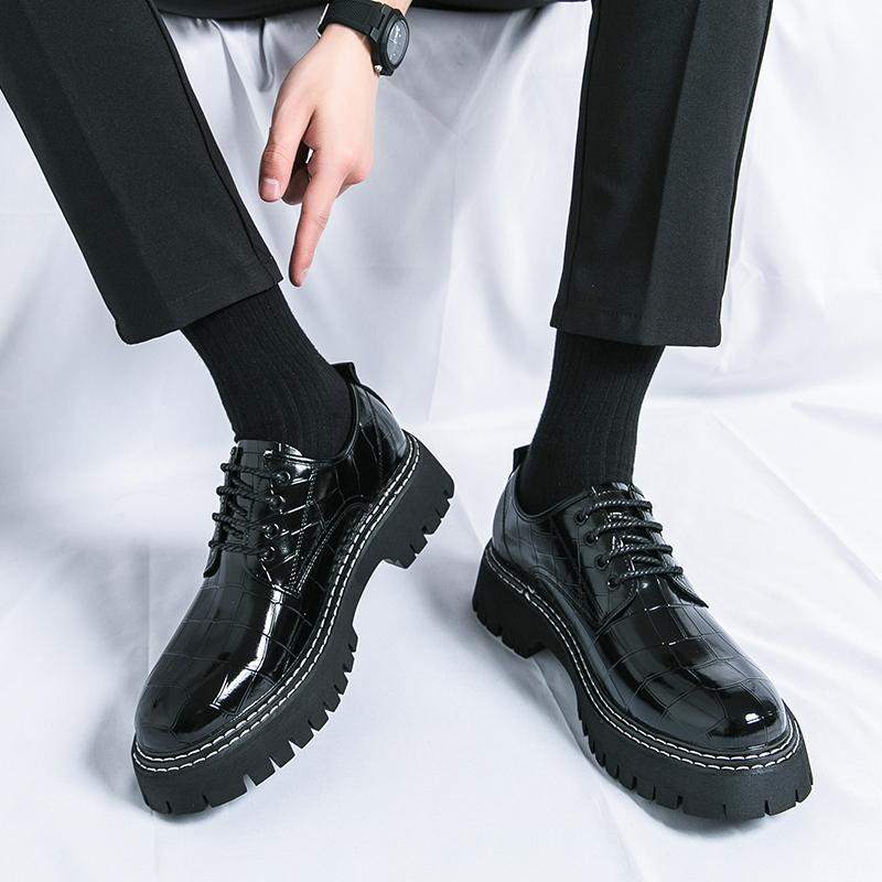 Men’s Oxford Shoes Street Style Leather Shoes Men Tuxedo Punk Thick Sole Height Increase Party Dress Shoes Plus Size