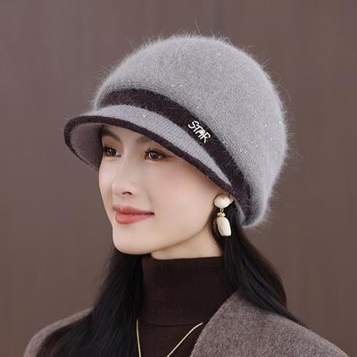 Béret Élégant Automne et Hiver pour Femmes Chapeau en Laine Double Épaisseur Protection Thermique des Oreilles Chapeau Tricoté pour Mère