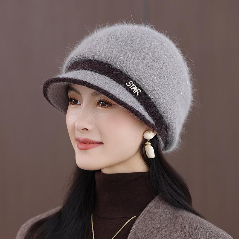 Elegant Beret Women's Autumn and Winter Double-layer Wool Hat Thermal Ear Protection Mother Knitted Hat