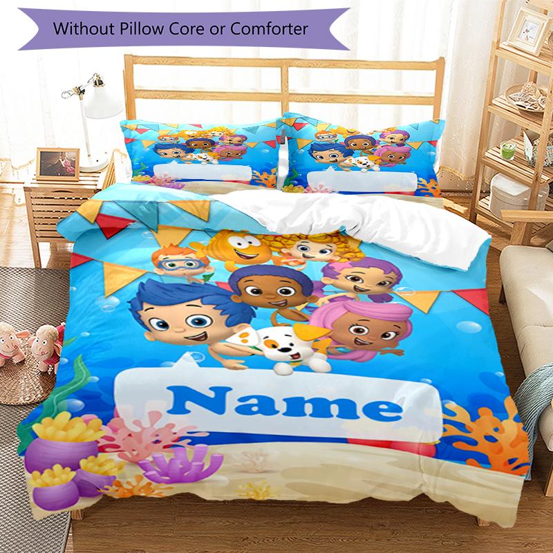 3pcs Custom Name Bubble Guppies Bedding Set Duvet Cover Closure Includes 1 Duvet Cover & 2 Pillowcases, Soft and Comfortable for All Seasons.