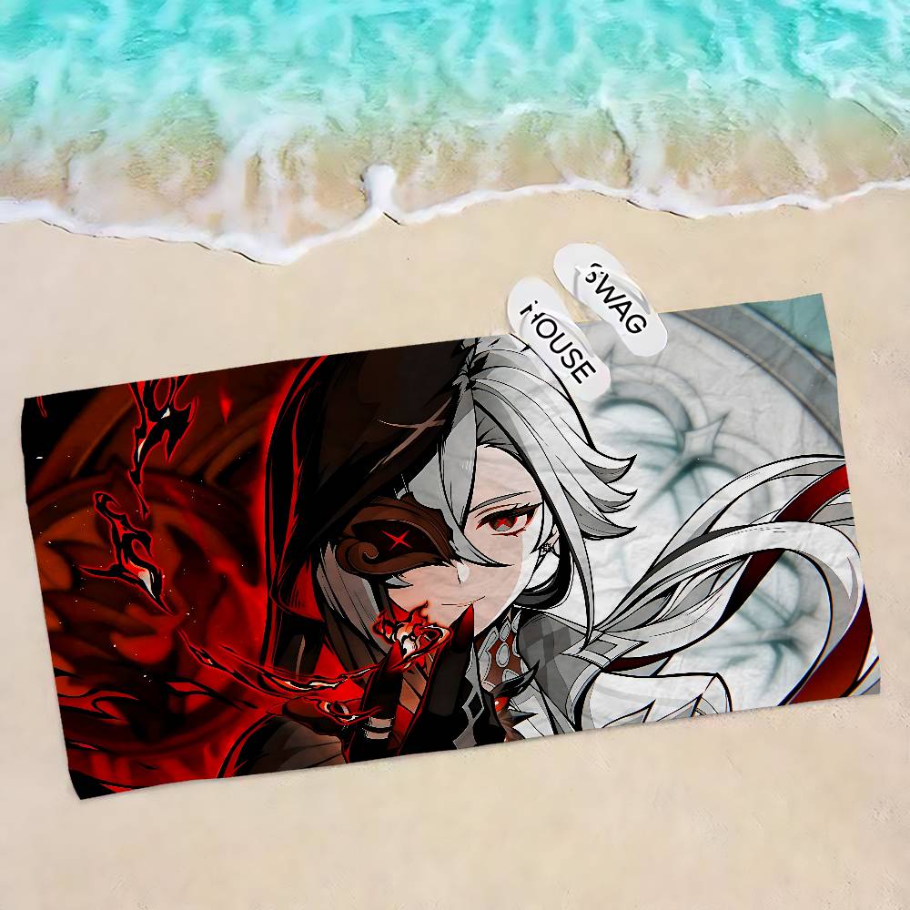 Genshin Impact Arlecchino Beach Towel Colorful Bath Towels for Girl Microfiber Quick Dry Sand Free Beach Yoga Gym Pool