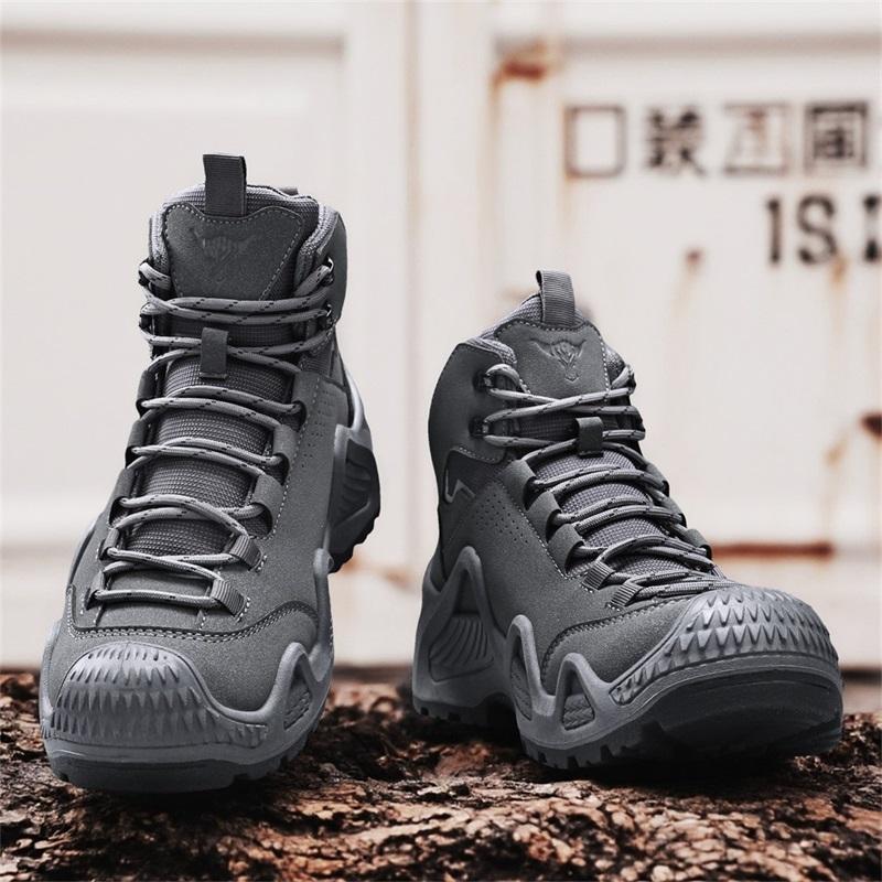 Outdoor Men's Hiking Boots Leather Men's Ankle Boots Winter Shoes Non-slip High Top Male Work Shoes Breathable Walking Sneakers